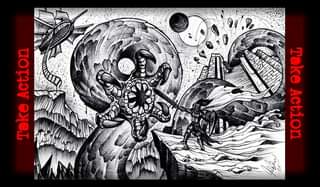 May be an illustration of text that says 'HA TRS Action Tako Take Action'